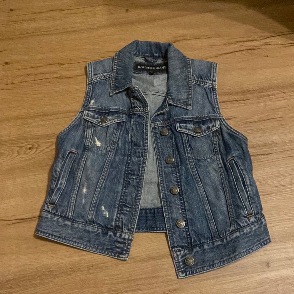 Express Blue Denim Jean Vest with Pockets Size Small